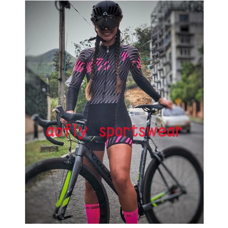 

2020 Women's Triathlon Long Sleeve Cycling Jersey Set skinsuit Maillot Ropa Ciclismo Bicycle Jersey professional Go pro Jumpsuit
