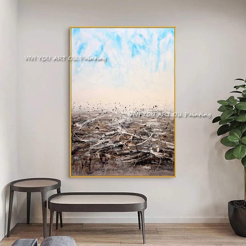 Голубое небо земля абстрактная палитра красочные картины маслом ручной работы