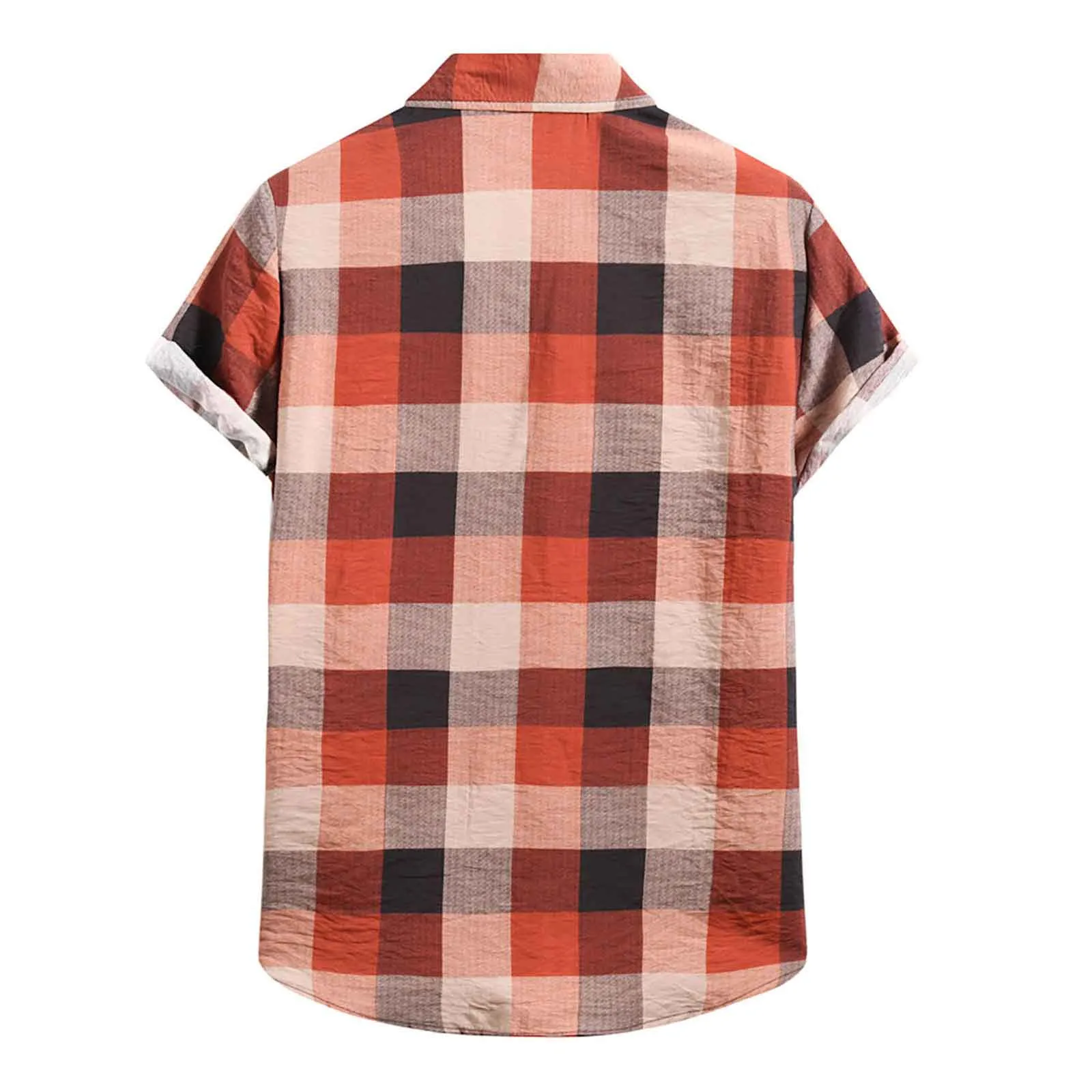 

Plaid Vintage Shirts Men Fashion Retro Cotton Linen Print Stripe Short Sleeve Button Shirt Blouse Top Casual Slim Shirts