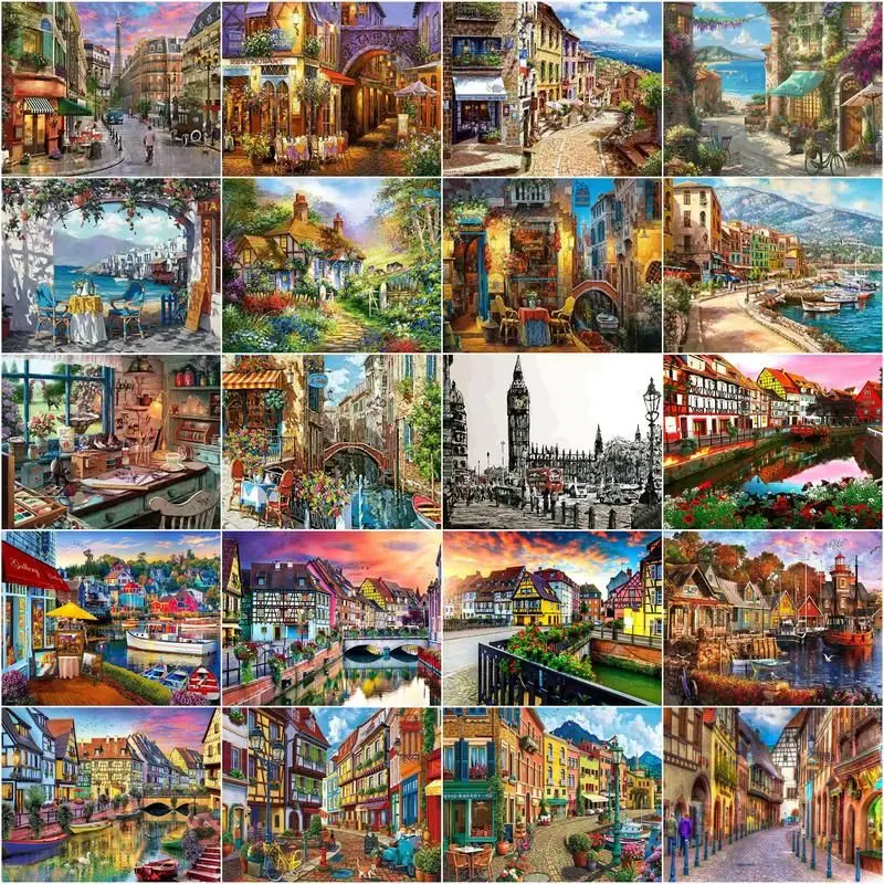 

CHENISTORY Paint By Number Color Town Landscape Drawing On Canvas Gift DIY Pictures By Numbers Kits Handpainted Painting Art Hom