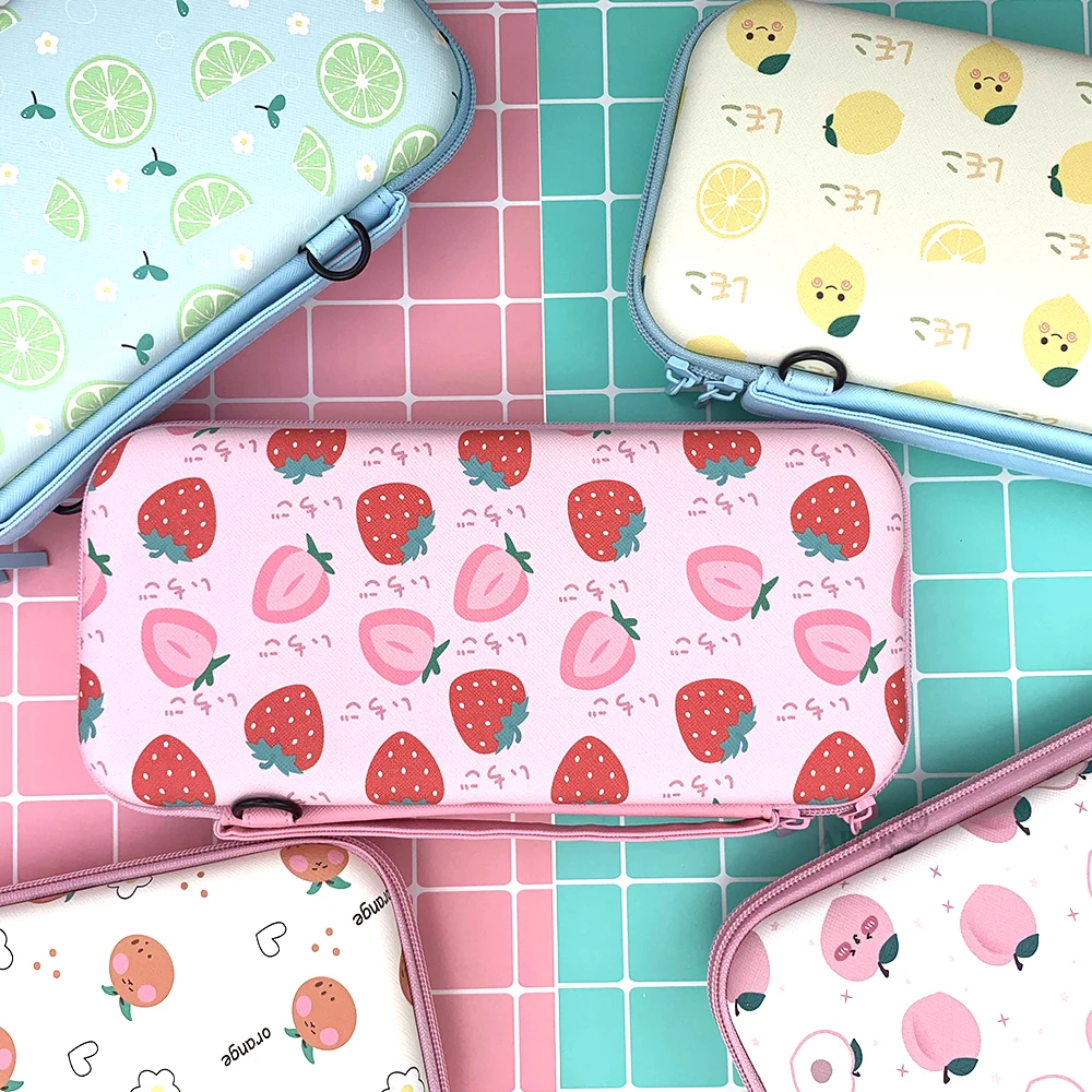 

Portable Shoulder Strap Lanyard Travel Storage Bag for Nintendo Switch Game Console Box Cute Fruits Pouch Protective Case