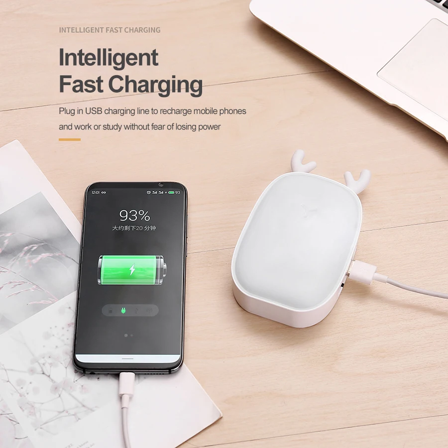 Многофункциональный ночник с оленем, usb-зарядка для глаз, лампа для чтения, сенсорный диммер для детей, подарок на день рождения, прикроватная настольная лампа