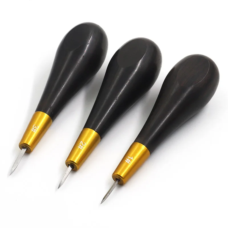 3 size Rhombus Awl Алмазная форма шило из черного дерева ручка шитье из кожи Awl ручной работы швейные инструменты Кожа DIY Stitcher конус - Цвет: 3 size Rhombus Awl