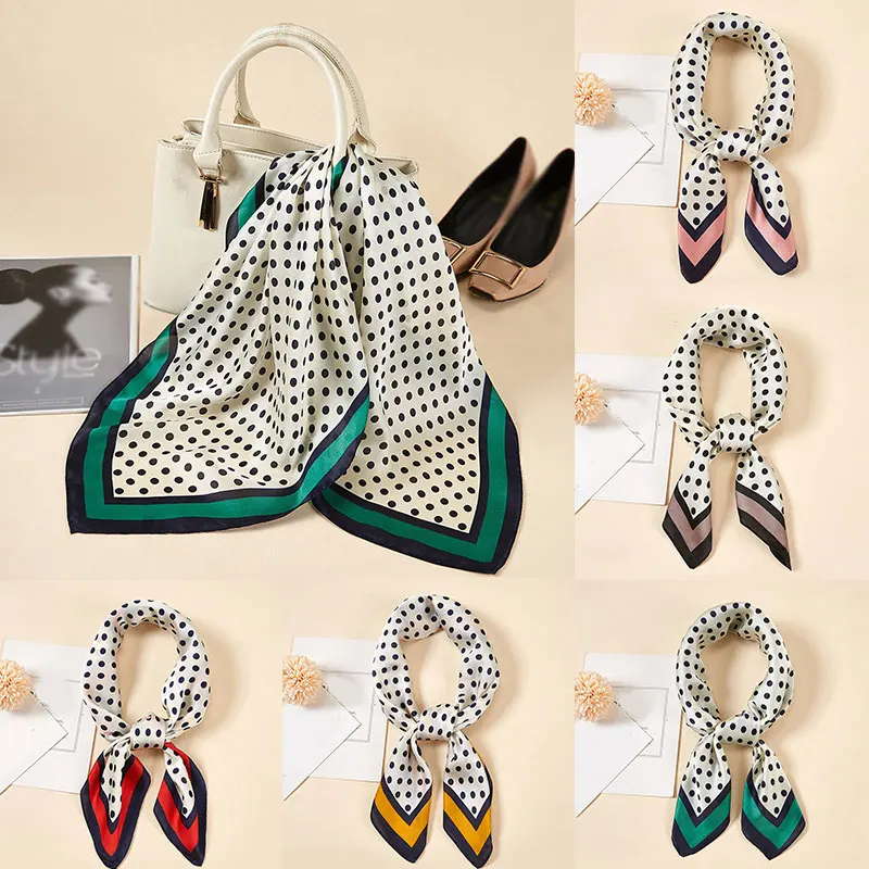 

Female Fashion Scarves Multi-functional Square Shawls Silk Satin Scarf 70cm Dot Colorful Print Hijab Scarf For Ladies