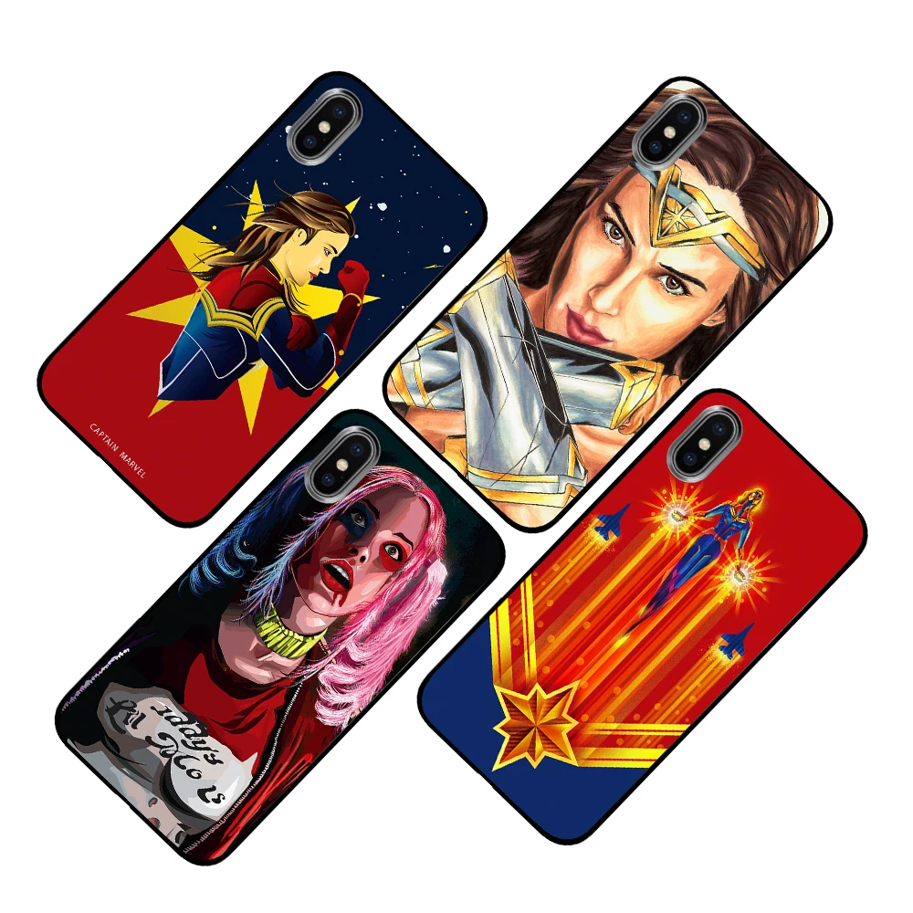 Марвел Капитан Чудо Женщина Черный чехол ТПУ для iPhone 5 5S 6 6s 7 8 Plus X XS XR 11 Pro