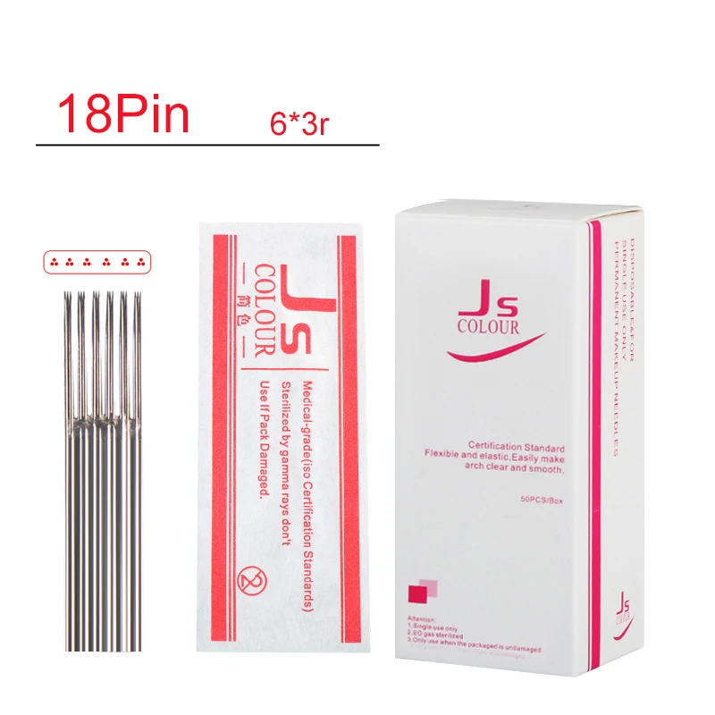 500pcs Microblading Manual Needles Fog Eyebrow 18 Pin Flat Head Needle Easy Click Blade Permanent Cosmetic Disposable Sterilized