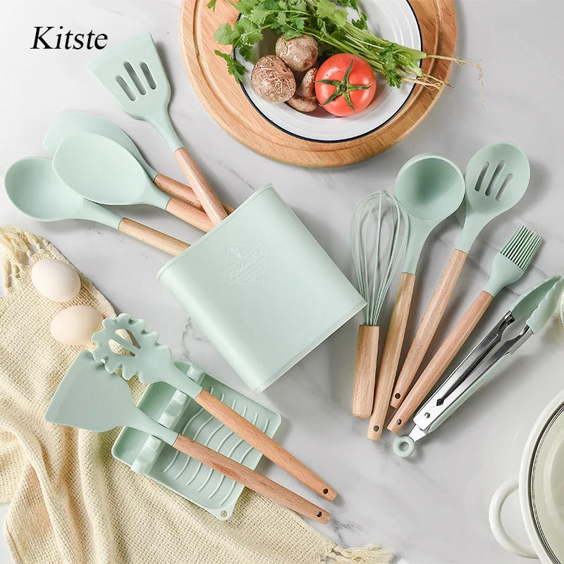 

Kitste 11PCS Silicone Cooking Kitchen Utensils Set Cooking Baking Tools Accessories Gadgets Kitchenware With Container 7 Color