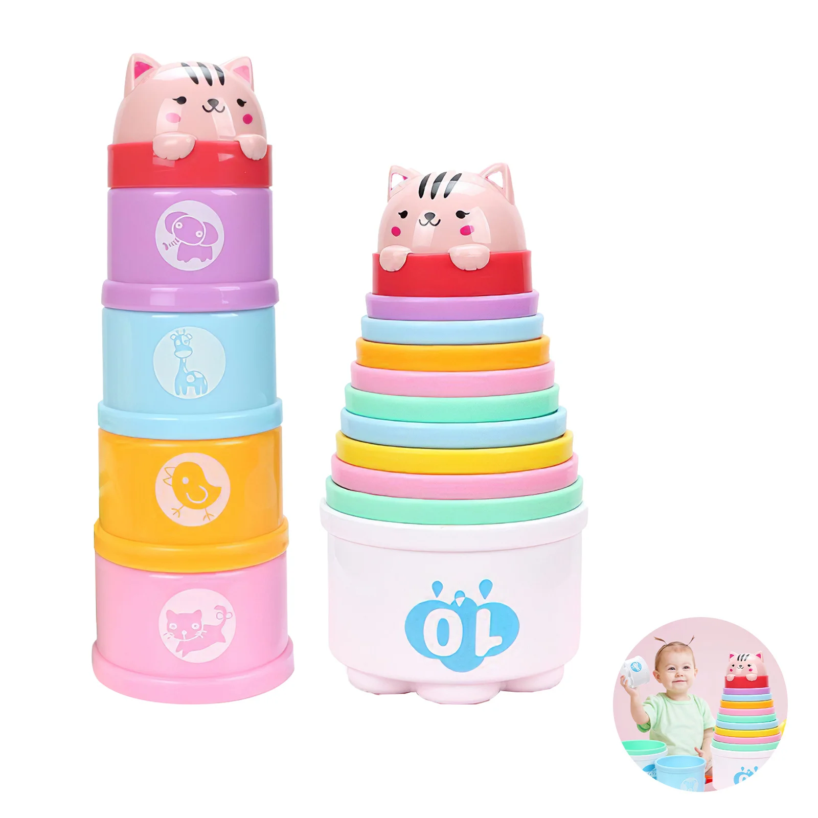 

Cute Colorful Building Stack Nesting Cup Toy Montessori Baby Multi-Color Tower Stacking Cups Educational Bath Beach Toy Gift