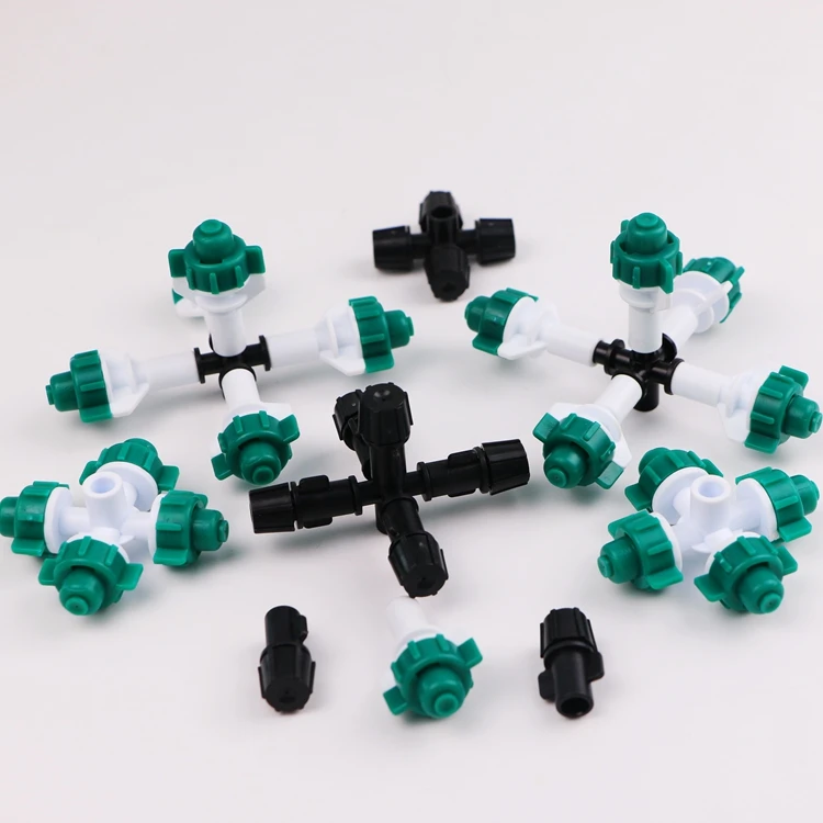 

4 Outlets Cross Misting Nozzle with Anti-drip and Single Barb Connector Garden Greenhouse Irrigation Plastic Sprinkler