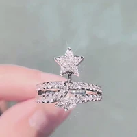 2022 finger accessories silver color rings for women wedding band shiny stars ring girls bridal trendy jewelry