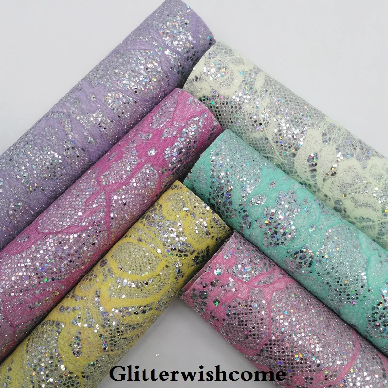 Винил Glitterwishcome размера A4 21 х29 см для бантов кружевная блестящая кожаная ткань