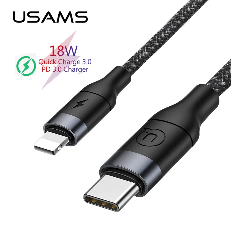 USAMS type C к lightning Кабель 18W 2A поддержка PD быстрой для зарядки Нейлоновый в оплетке