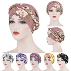Плетеный из бисера хлопковый мусульманский шарф-тюрбан с принтом, Женский мусульманский Внутренний шапочки под хиджаб шарф с арабским принтом