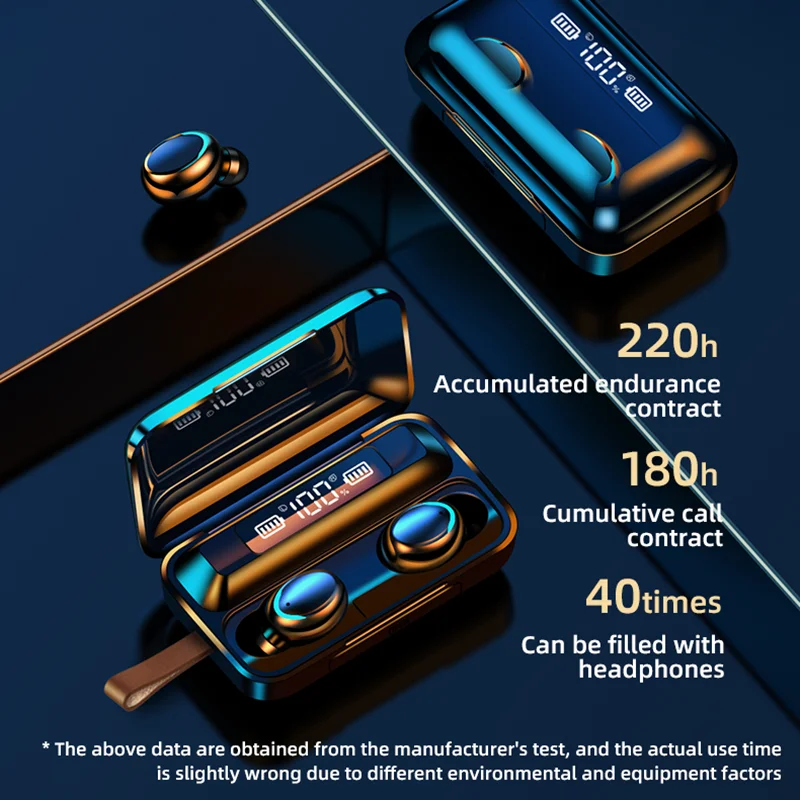 

TWS-стереонаушники 9D с зарядным футляром, Bluetooth 5,0, 2200 мА · ч