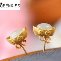 qeenkiss eg5126 fine jewelry wholesale fashion woman girl bride birthday wedding gift retro ingots coin 24kt%c2%a0gold stud earrings
