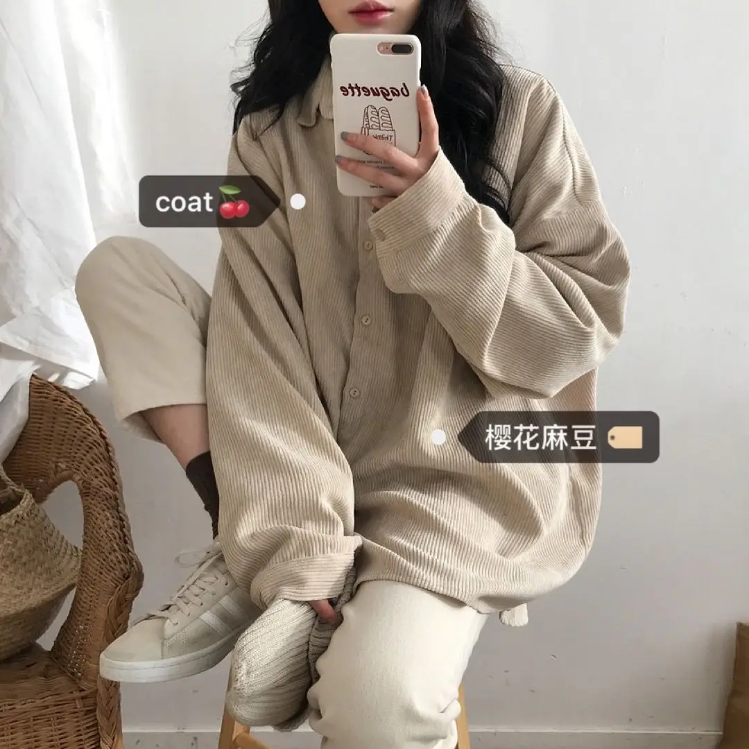 

women's Shirt Plus Size Boyfriend Button Blouse Woman Shirts Casual Long Sleeve Korean Fashion Clothing Corduroy Shirts