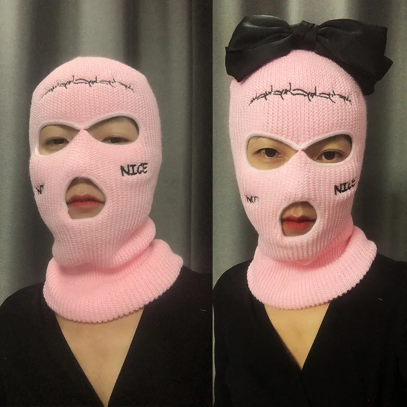 

Ski Cycling Full Face Cover Masks Hat 3 Holes Winter Warm Windproof Knitted Hats for Women Men Balaclava Beanies Scarf Outdoor