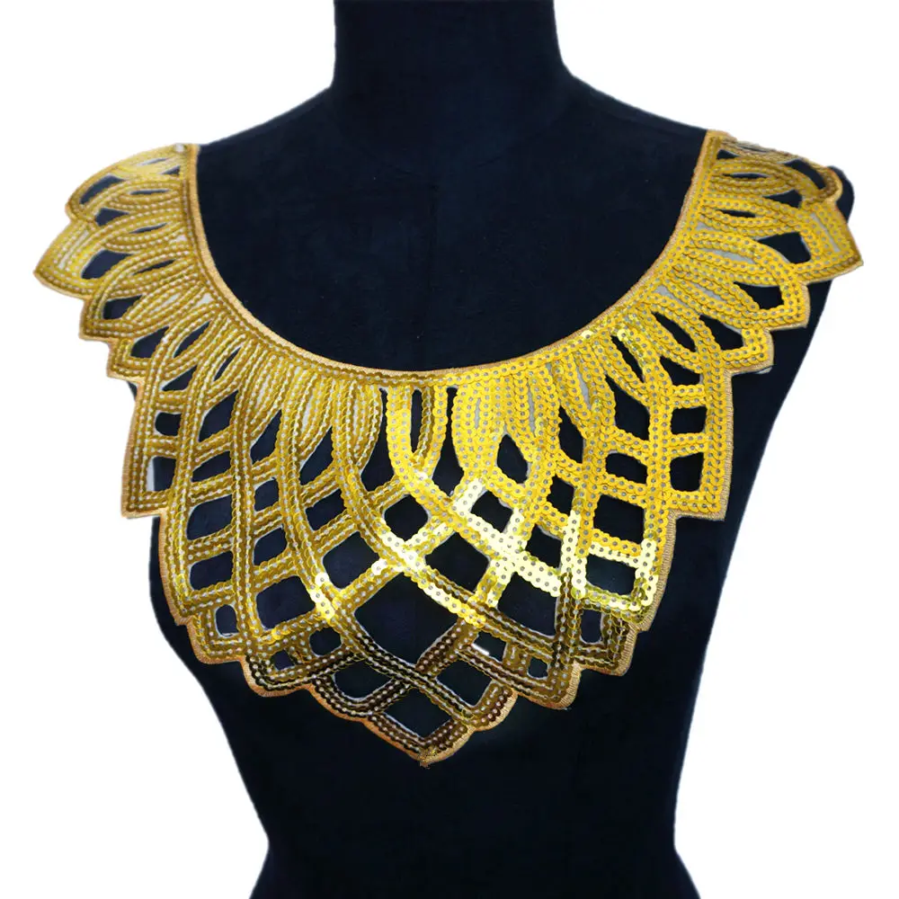 Золотые блестки тканевый воротник вышитая аппликация для платья отделка барокко