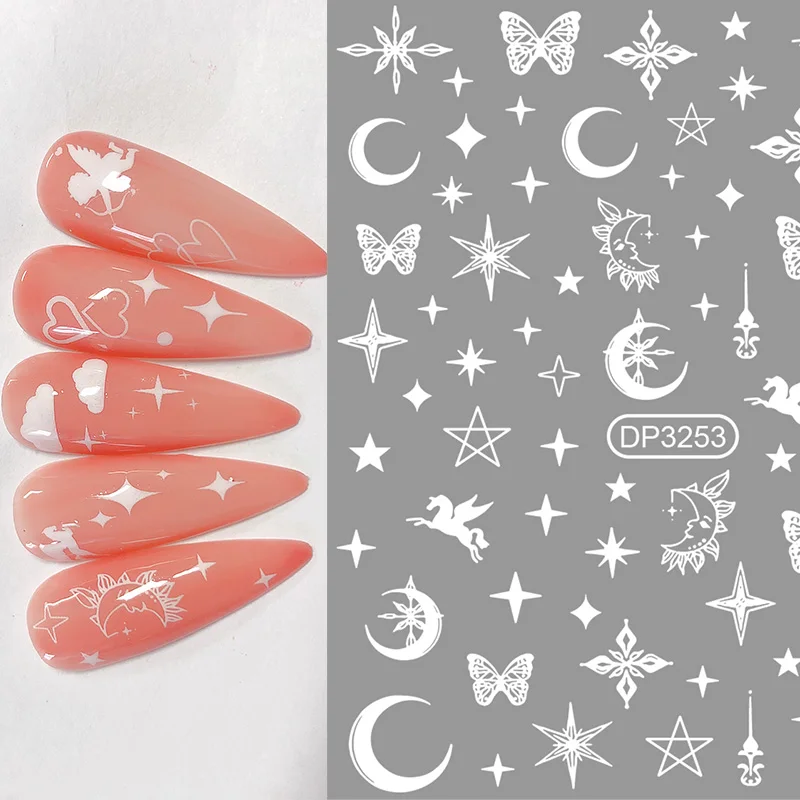 

1PC White Clouds Stars Flames 3D Nail Stickers Flames Love Heart Designs Slider Decals DIY Decoration Manicures