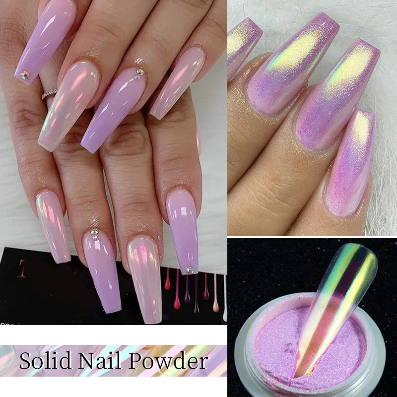 1 коробка твердый порошок авроры блеск для ногтей зеркальный пузырь пыль