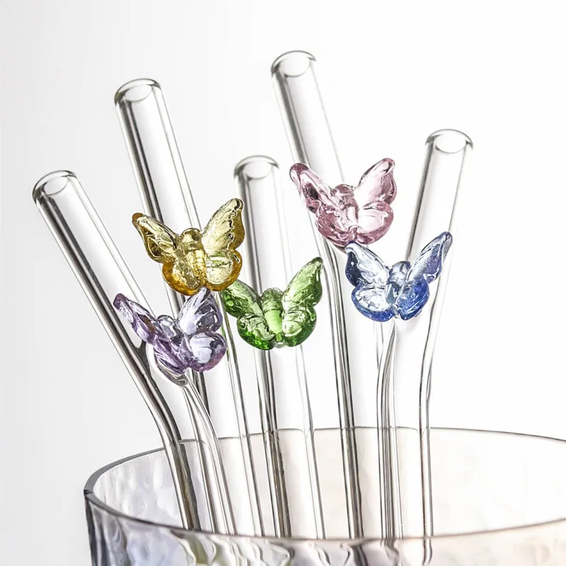 

Exquisite Glass Cup Straw With Free Brush Reusable Environmental Transparent Heat Resistant Milkshakes Juice Straw