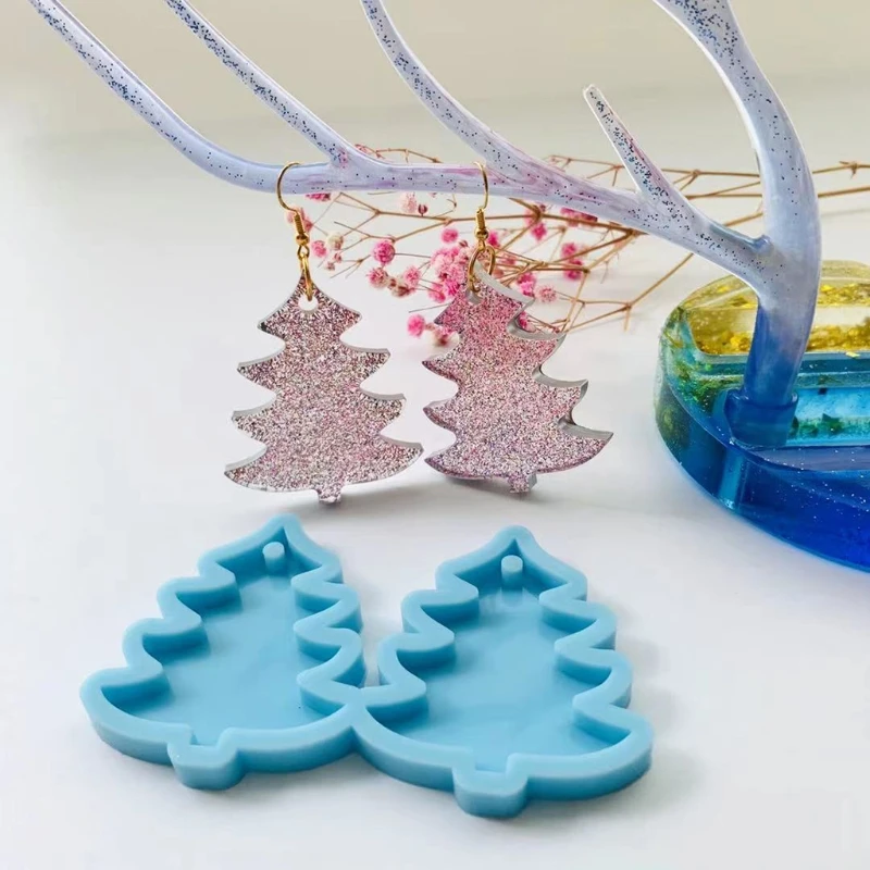 

Christmas Pine Tree Earrings Epoxy Resin Mold Eardrop Dangler Casting Silicone Mould DIY Crafts Jewelry Pendant Mold