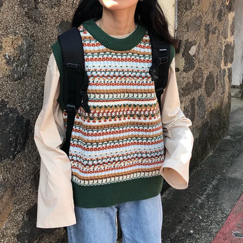 

Sweater Vest Women Streetwear Patchwork Knitting Chic Fashion College All-match Harajuku New Popular Y2k 90s Chandails