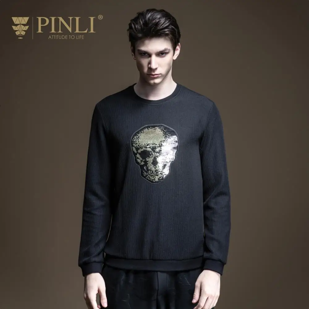 Pinli мужская толстовка с круглым вырезом Повседневная теплая однотонная