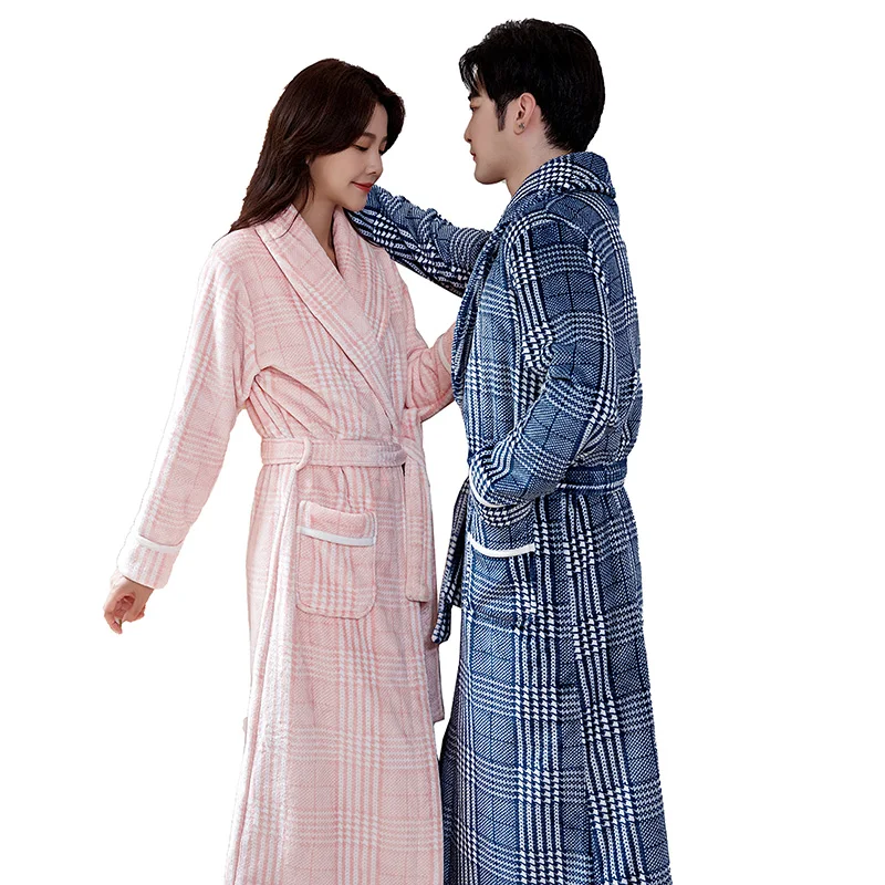 

Warm Long Sleeve Nightgown Nightwear Coral Fleece Kimono Robe Gown Lovers Sleepwear Men&women Flannel Soft Casual Home Wear