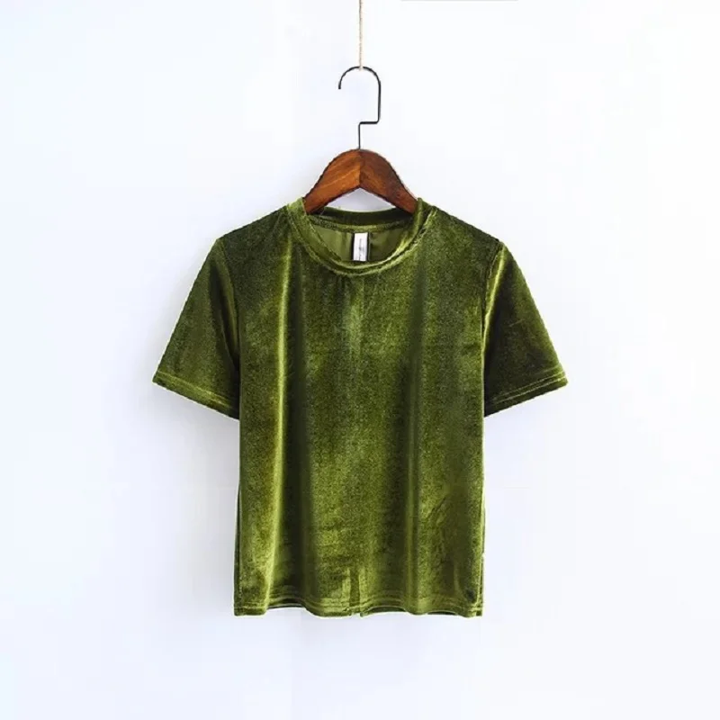 Женская сексуальная бархатная футболка с коротким рукавом укороченный топ s лето