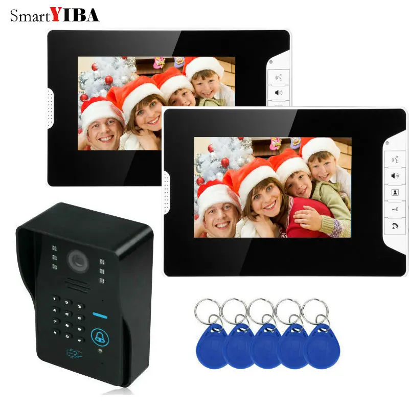 SmartYIBA Password RFID Video Camera Intercom 7''Inch Monitor Wired Video Door Phone Doorbell Speakephone Intercom System