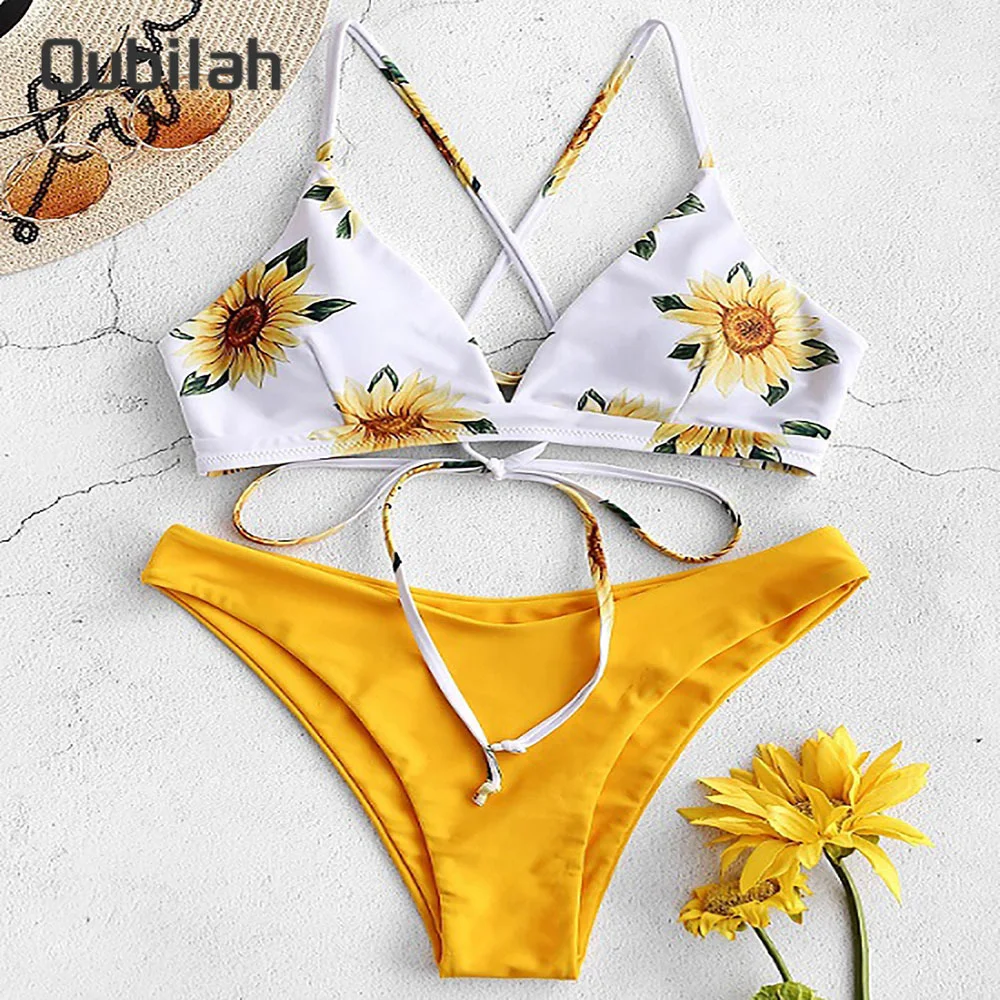 

Women Push Up Padded Biquini Beachwear Sunflower Printed Bikini Set Sexy Swimwear Bathers Bandage Bathing Suit Swimsuit Bikinis