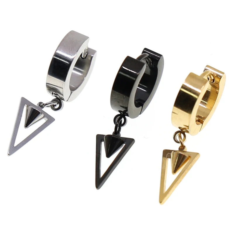 

Hollow Triangle Hoop Earrings Women Men Stainless Steel Ear Piercing Jewelry Triangle Drop Earrings with Spike