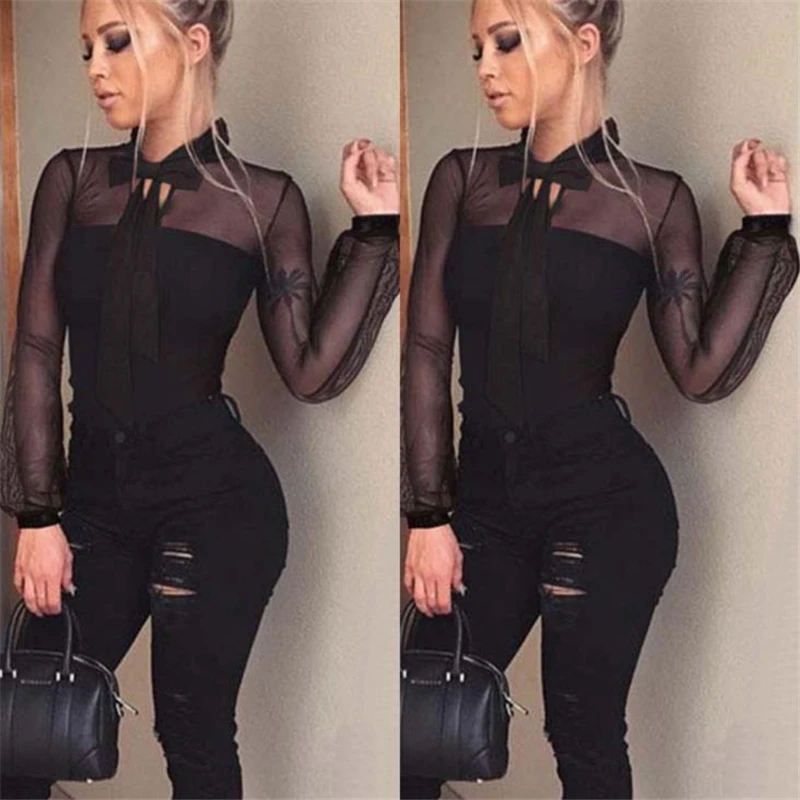 

2020 Black Lace Bodysuit Women Long Sleeve Bodysuit Stretch Ladies Leotard Body Tops T Shirt Jumpsuit New