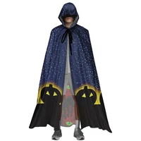 funny pumpkin design 2021 halloween costume unisex cosplay death cape long hooded cloak wizard witch medieval cape for men women