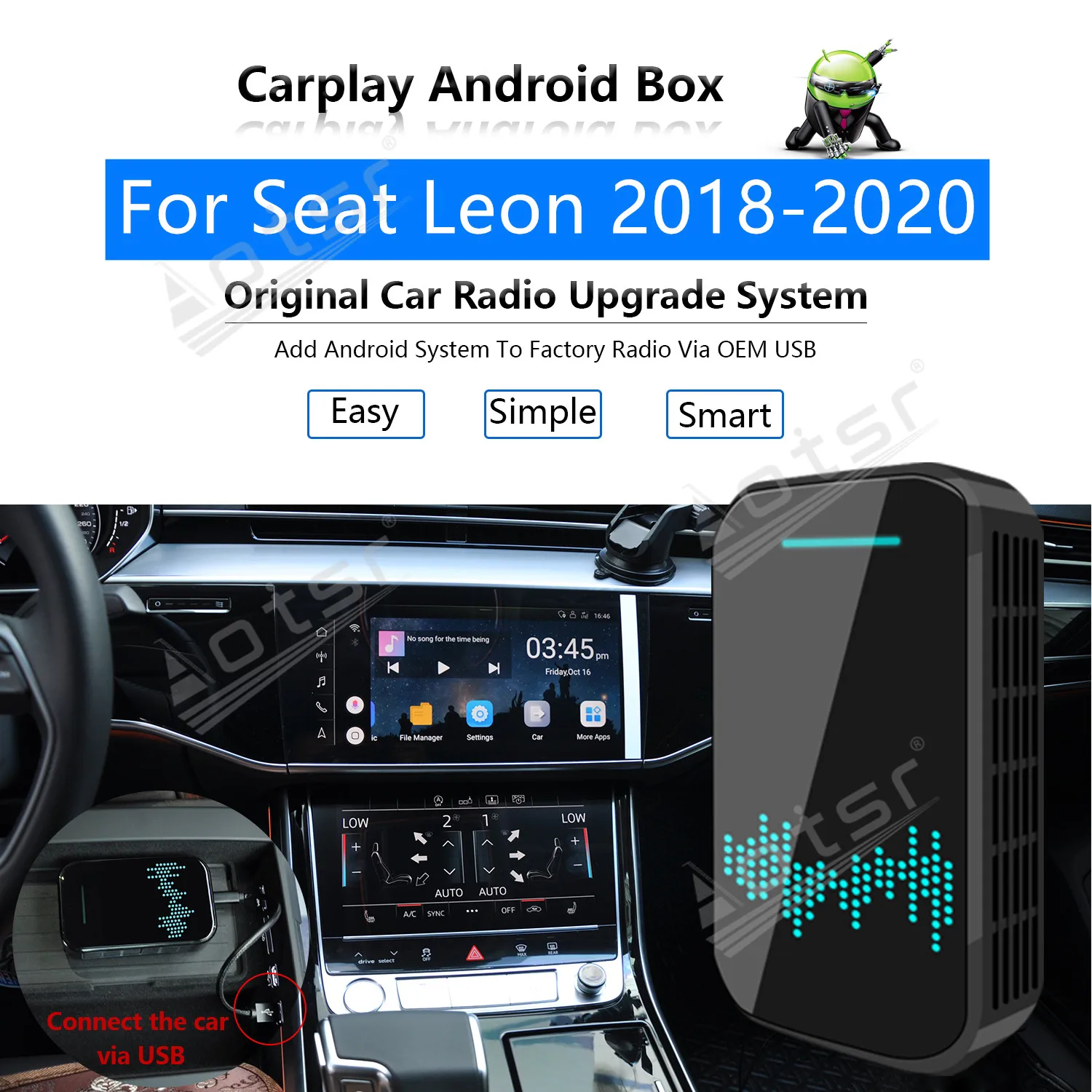 

4+32GB For Seat Leon 2018 - 2020 Car Multimedia Player Android System Mirror Link Navi Map Apple Carplay Wireless Dongle Ai Box