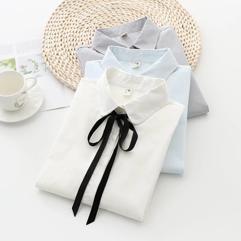 Женская блузка и рубашки с длинным рукавом H.SA белая галстуком-бабочкой весна 2020 |