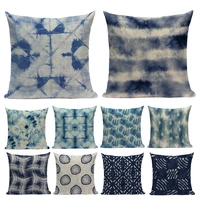 blue tie dye geometric line printing pattern pillowcase modern art simple home decoration sofa cushion cover peach skin 4545cm