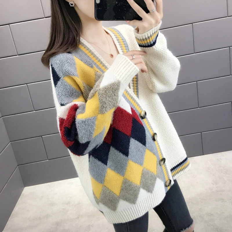 Модный женский длинный свободный кардиган в стиле пэчворк с капюшоном свитер