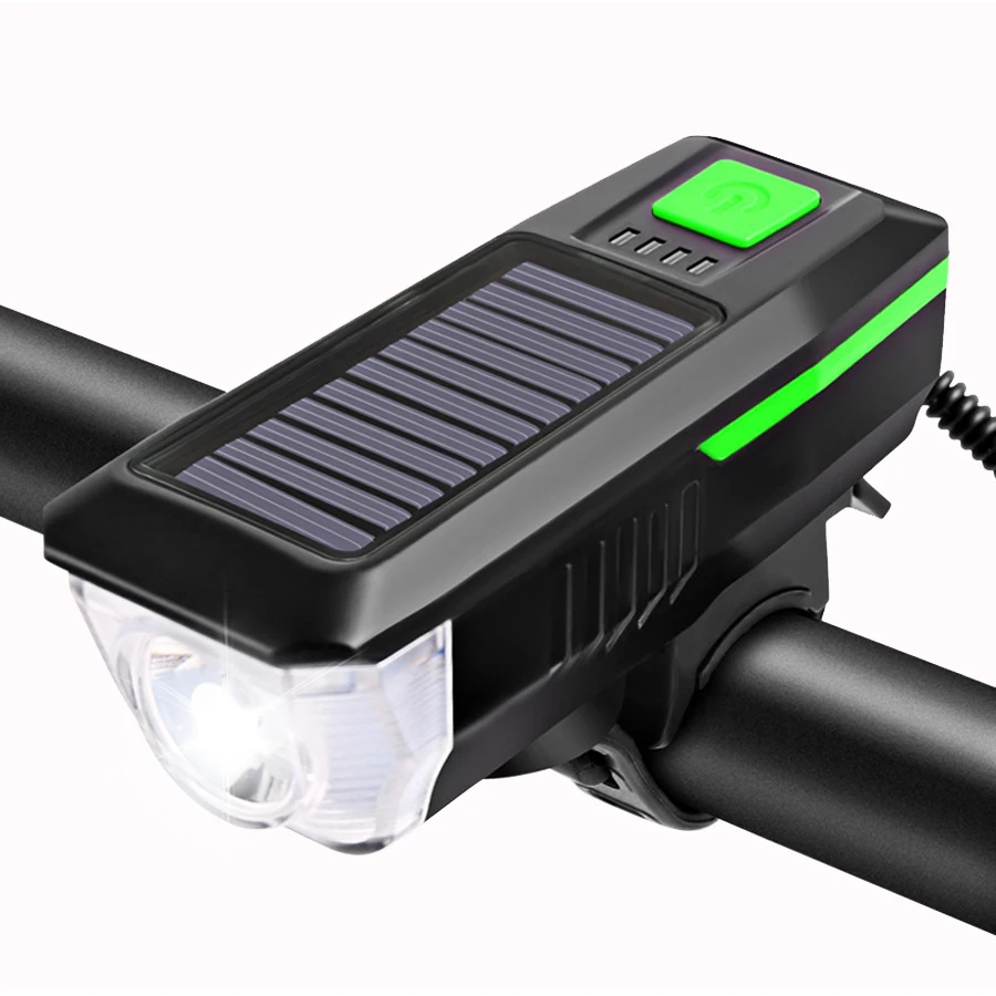 

2000 mAh Solar Power Bicycle Light Front With Horn USB Rechargeable LED Bike Lights Waterproof Cycling Lamp Bicycle Accessories