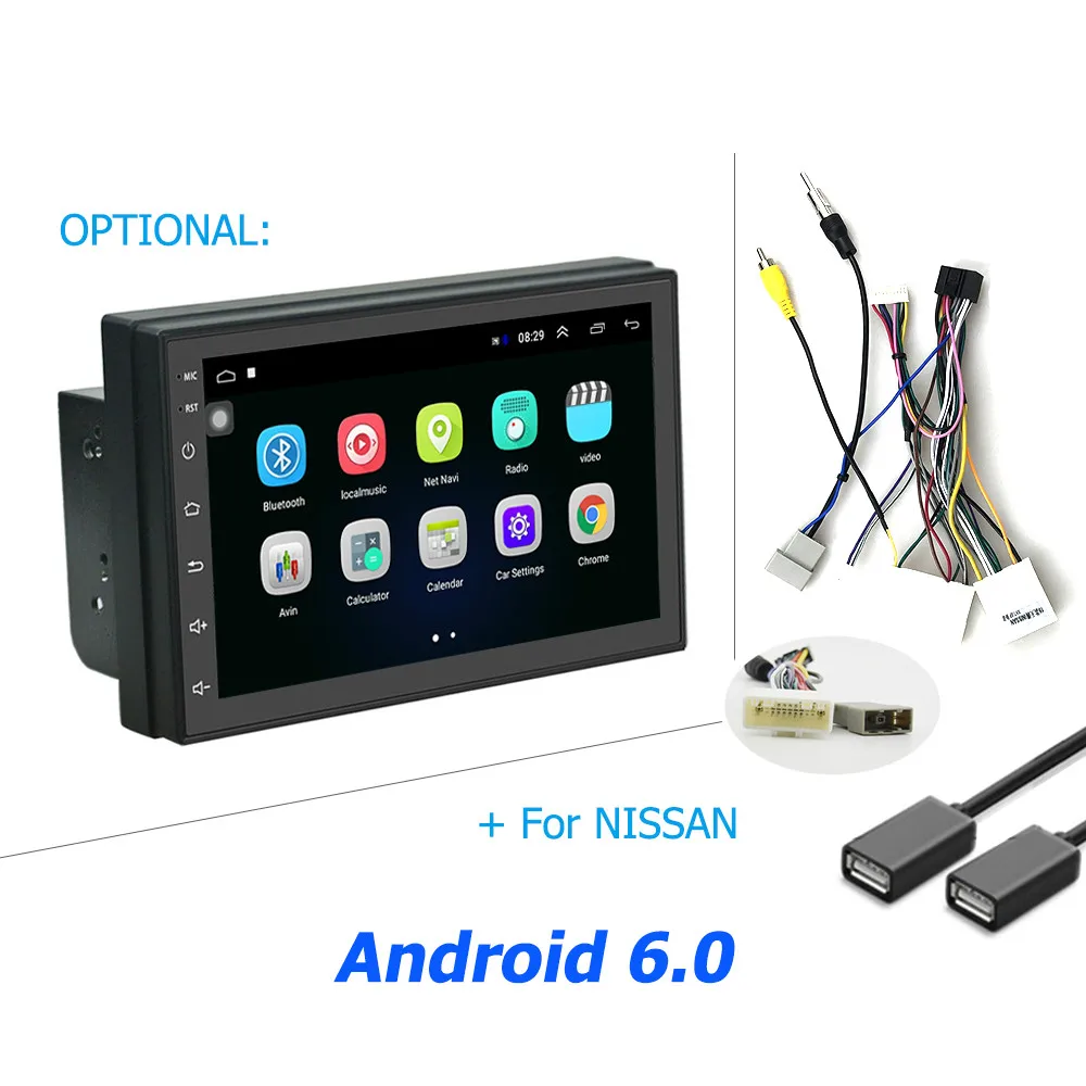 With Nissan Cable Hikity автомобильный мультимедийный плеер Andriod gps навигация 2DIN HD автомобильное радио Wi-Fi 2 Din " автомобильное аудио-радио стерео зеркало радиосвязь автомобиль - Цвет: With Nissan Cable