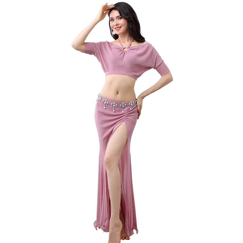 Женский костюм для танца живота рубашка с рукавом летучая мышь и сетчатая юбка из