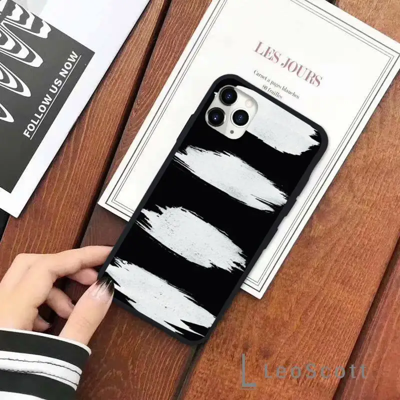 

Black White Minimalist art mosaic painting Phone Case for iPhone 11 12 pro XS MAX 8 7 6 6S Plus X 5S SE 2020 XR Soft silicone