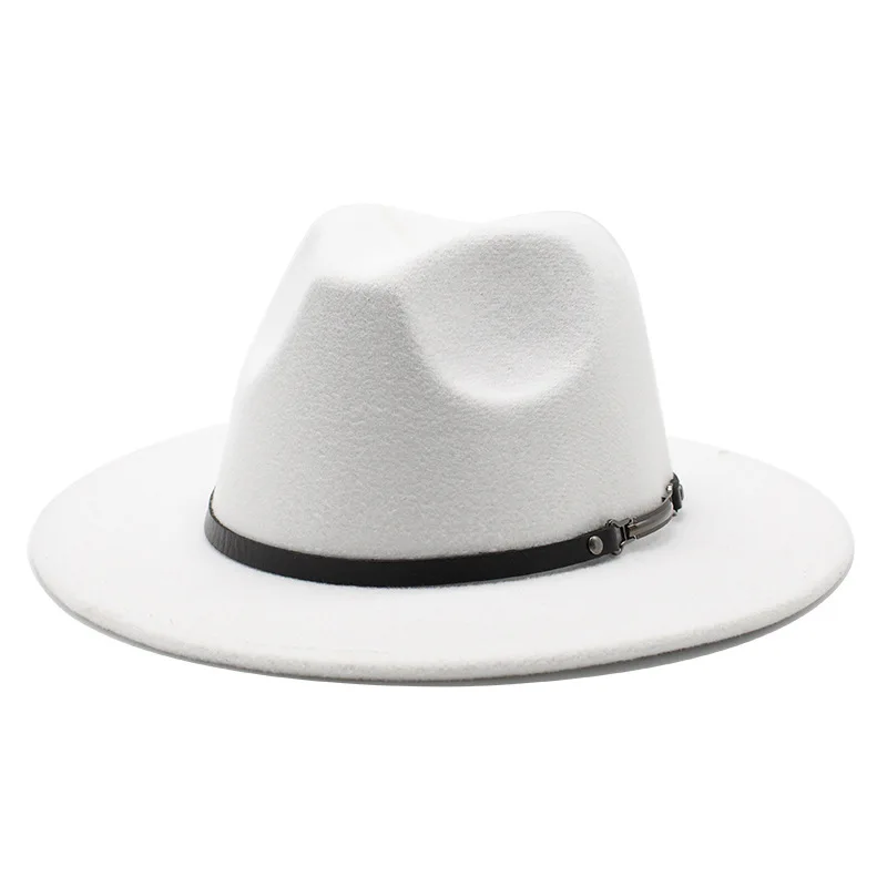 Женская и Мужская шерстяная шляпа Fedora с кожаной лентой Элегантная Дамская зимняя