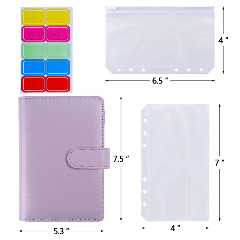 

18Pcs A6 PU Leather Binder Cover with 6 Ring Binder Pockets Envelopes for Cash Budget System Documents Cards