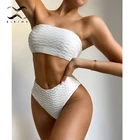 2021, сексуальный купальник-бандо с открытыми плечами, женский купальник с высокой талией, женский спортивный однотонный купальный костюм, пляжная одежда