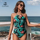 CUPSHE зеленый цветочный Вырез Холтер Цельный купальник сексуальный со шнуровкой сзади женский Монокини 2022 новые пляжные купальные костюмы купальники