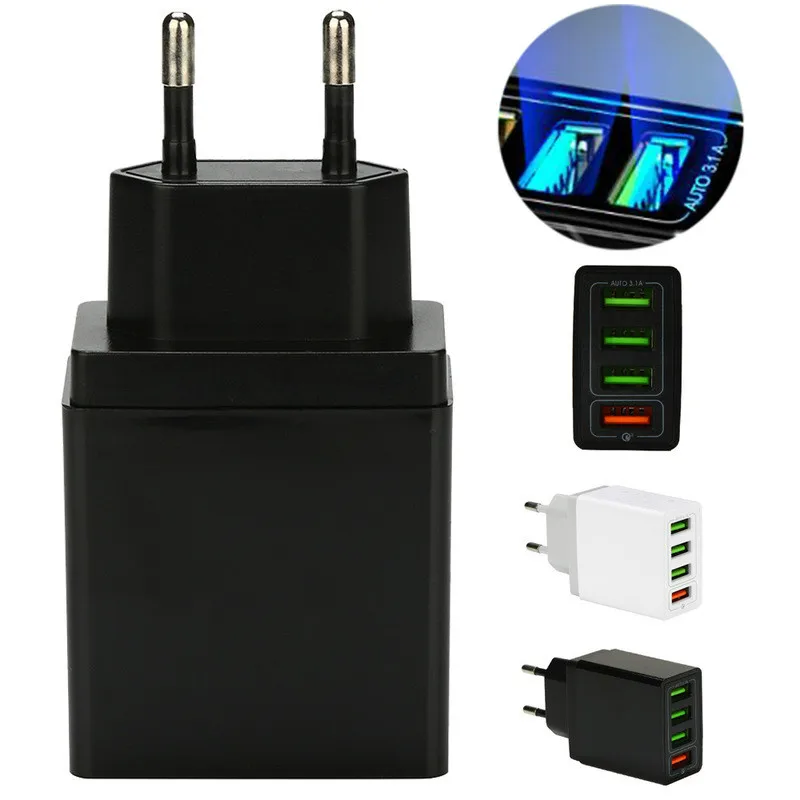 QC3.0 мобильный телефон USB зарядное устройство 3.1A 4USB быстрое для Iphone XR IPad Samsung