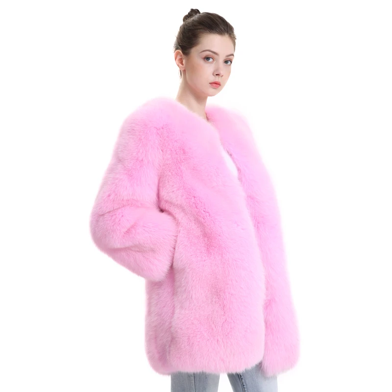 Женское зимнее пальто с натуральным мехом розовая Роскошная верхняя одежда
