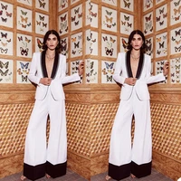 new design elegant fashio solid white 2pieces woman suit streetwear notched collar catwalk 2021 party jacket pant female